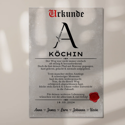 Geschenk Abschluss Ausbildung Köchin Urkunde Fotoboard Magnet Wandbild 1