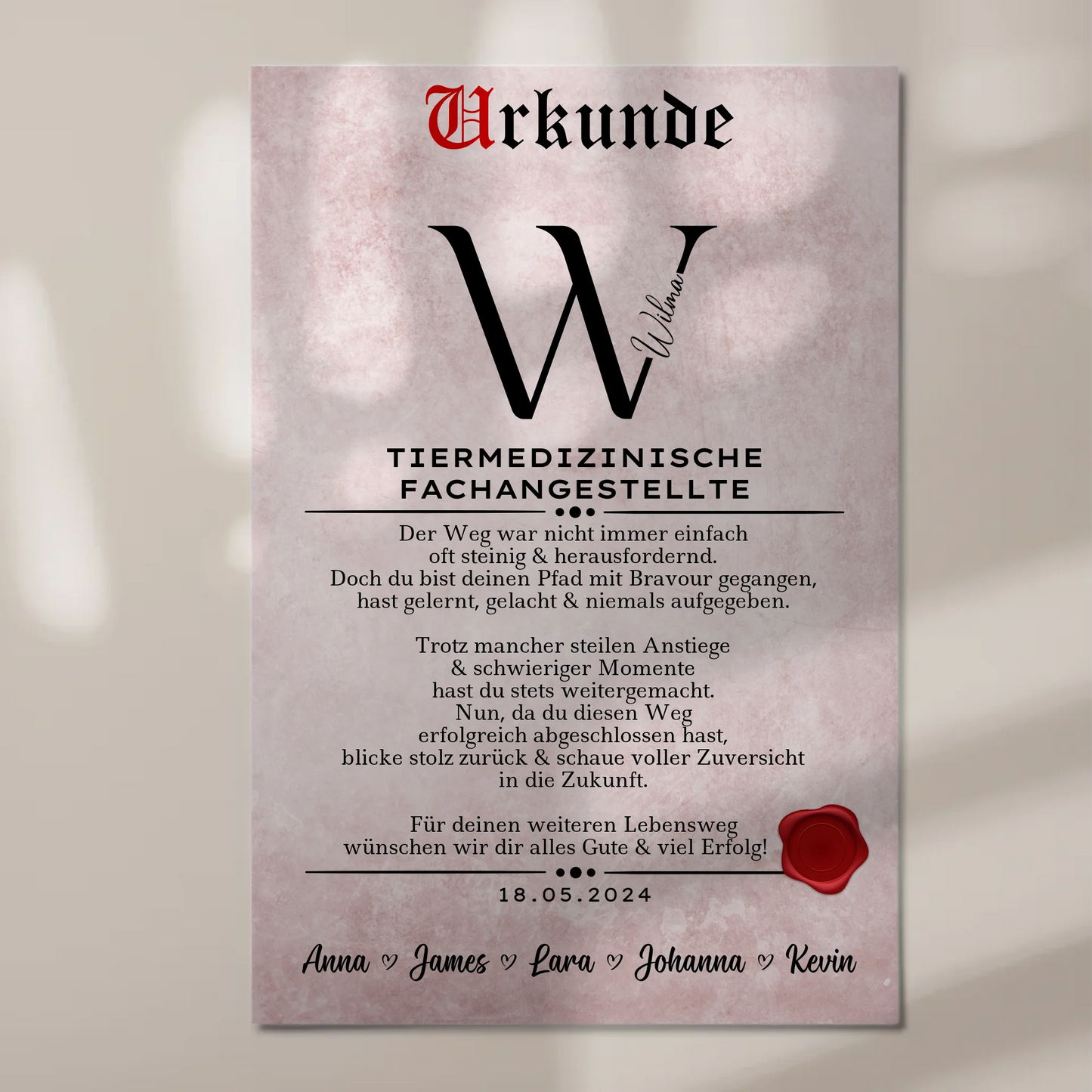 Geschenk Abschluss Ausbildung Tiermedizinische Fachangestellte Urkunde Fotoboard Magnetisch