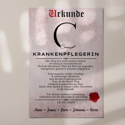 Geschenk Zum Abschluss Ausbildung Krankenpflegerin Urkunde Fotoboard 1