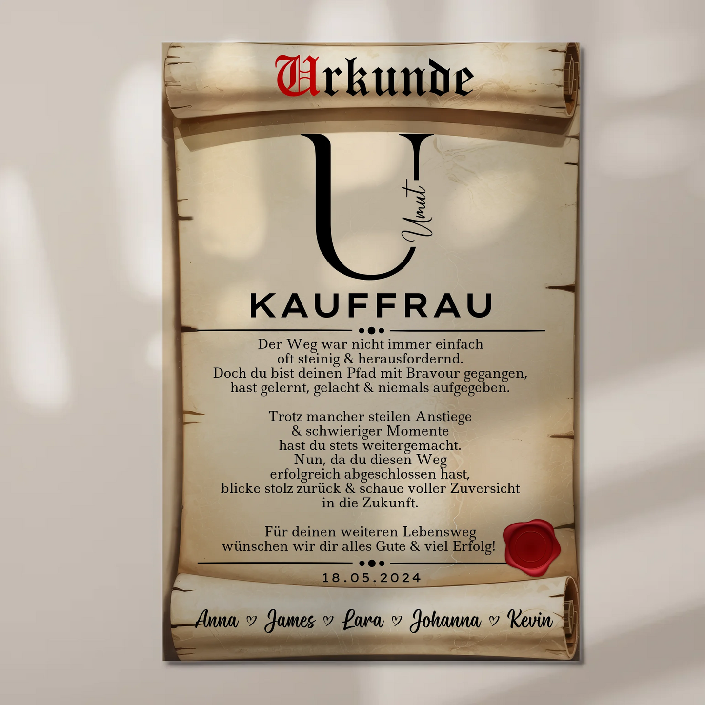 Geschenk Zum Abschluss Ausbildung Kauffrau Urkunde Fotoboard 1
