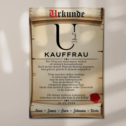 Geschenk Zum Abschluss Ausbildung Kauffrau Urkunde Fotoboard 1