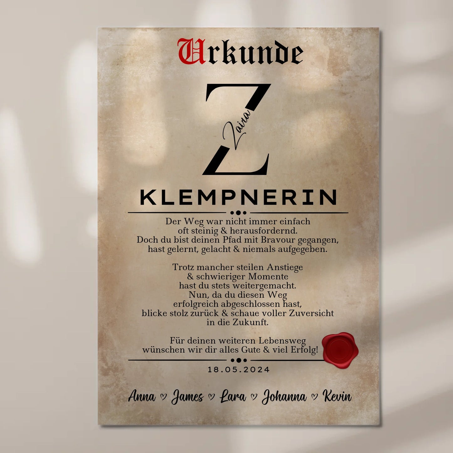 Geschenk Zum Abschluss Ausbildung Klempnerin Urkunde Magnet Fotoboard 7