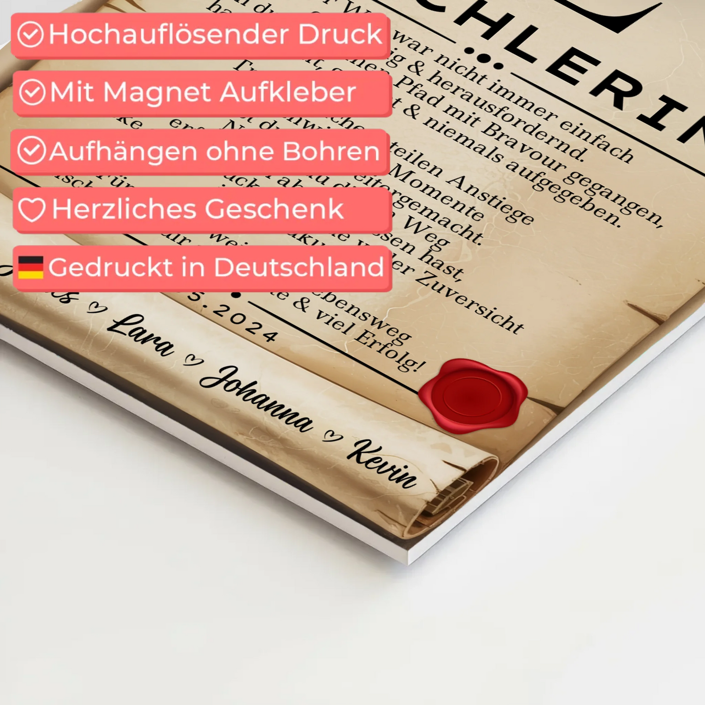 Ausbildungsabschluss Geschenk Tischlerin Urkunde Fotoboard Magnet Poster