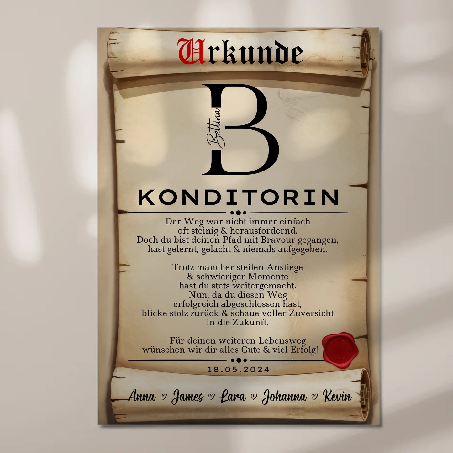 Ausbildungsabschluss Geschenk Konditorin Urkunde Magnet Wandbild Fotoboard 7