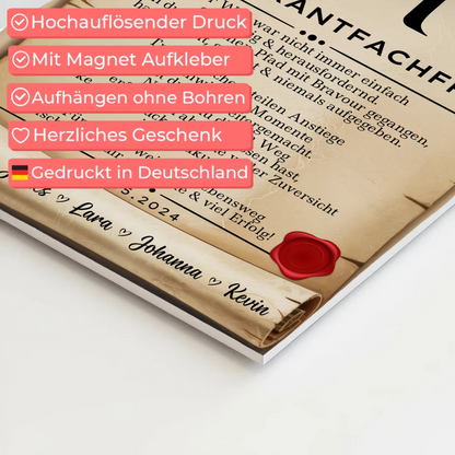 Ausbildungsabschluss Geschenk Restaurantfachfrau Urkunde Magnet Wandbild Fotoboard