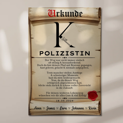 Geschenk Zum Abschluss Ausbildung Polizistin Urkunde Magnet Fotoboard