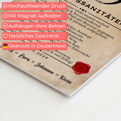 Geschenk Zum Abschluss Ausbildung Rettungssanitäterin Urkunde Fotoboard