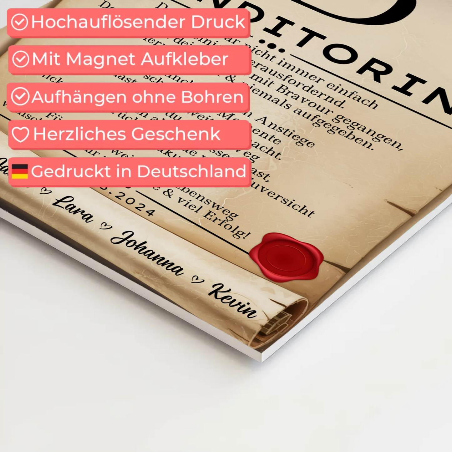 Ausbildungsabschluss Geschenk Konditorin Urkunde Magnet Wandbild Fotoboard