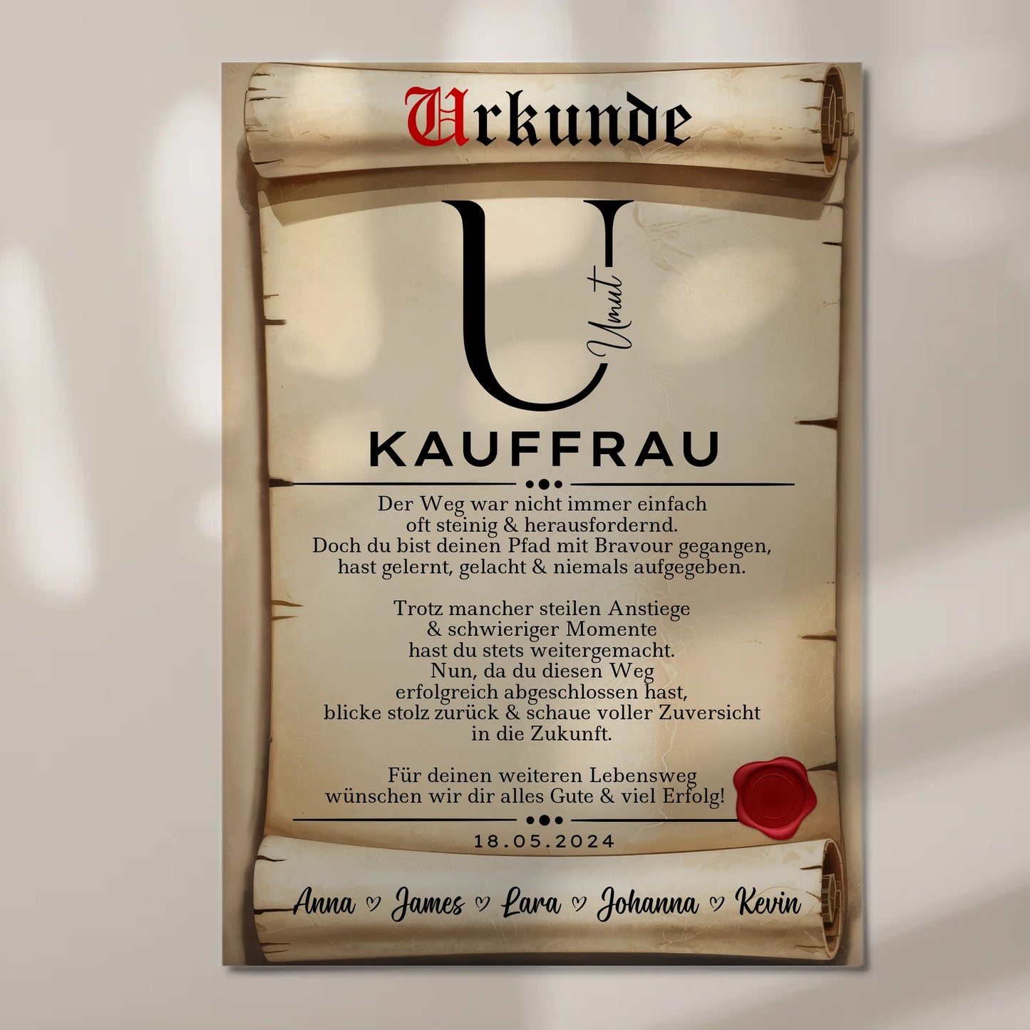 Geschenk Zum Abschluss Ausbildung Kauffrau Urkunde Fotoboard