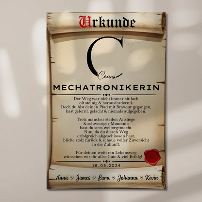 Geschenk Abschluss Ausbildung Mechatronikerin Urkunde Fotoboard Magnetisch