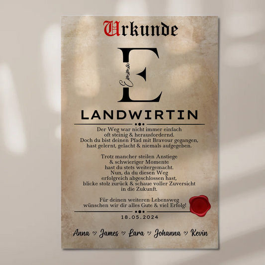 Ausbildungsabschluss Geschenk Landwirtin Urkunde Fotoboard Magnet Poster 1