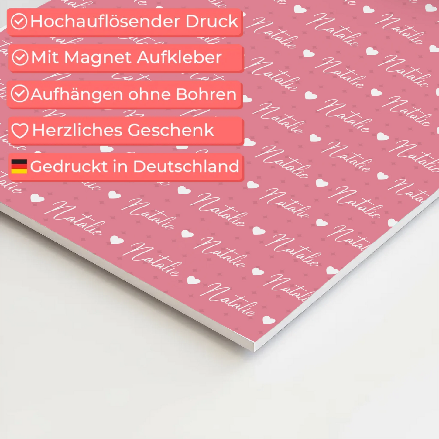 Fotoboard mit Namen Kinder Fotoboard Magnet Wandbild Hellrosa 4