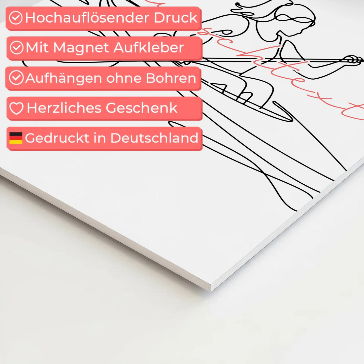 Lineart Fotoboard Magnet Wandbild Kajakfahren Geschenk Tochter & Schwester 4