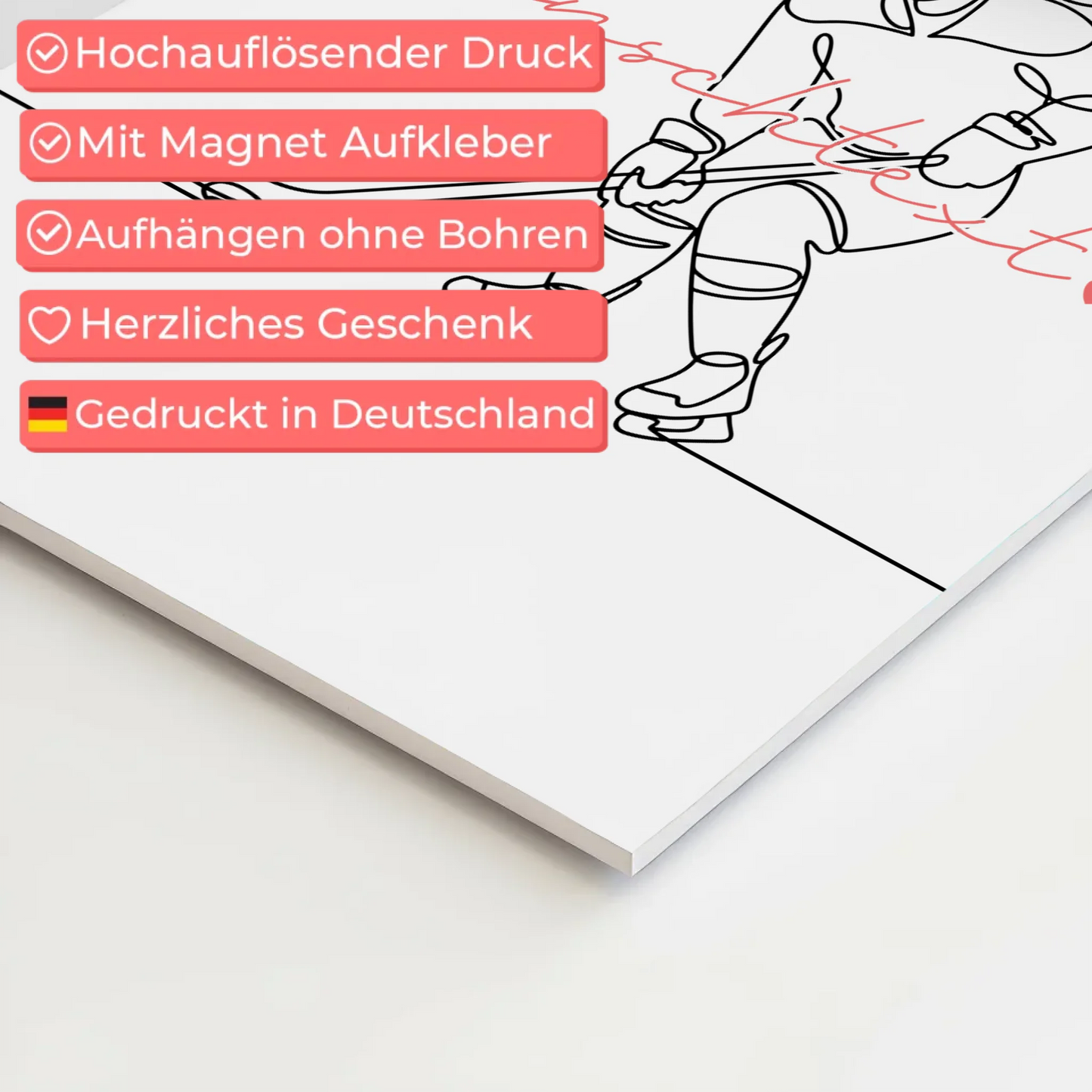 Lineart Fotoboard Magnet Wandbild Eishockey Geschenk Tochter & Schwester 10