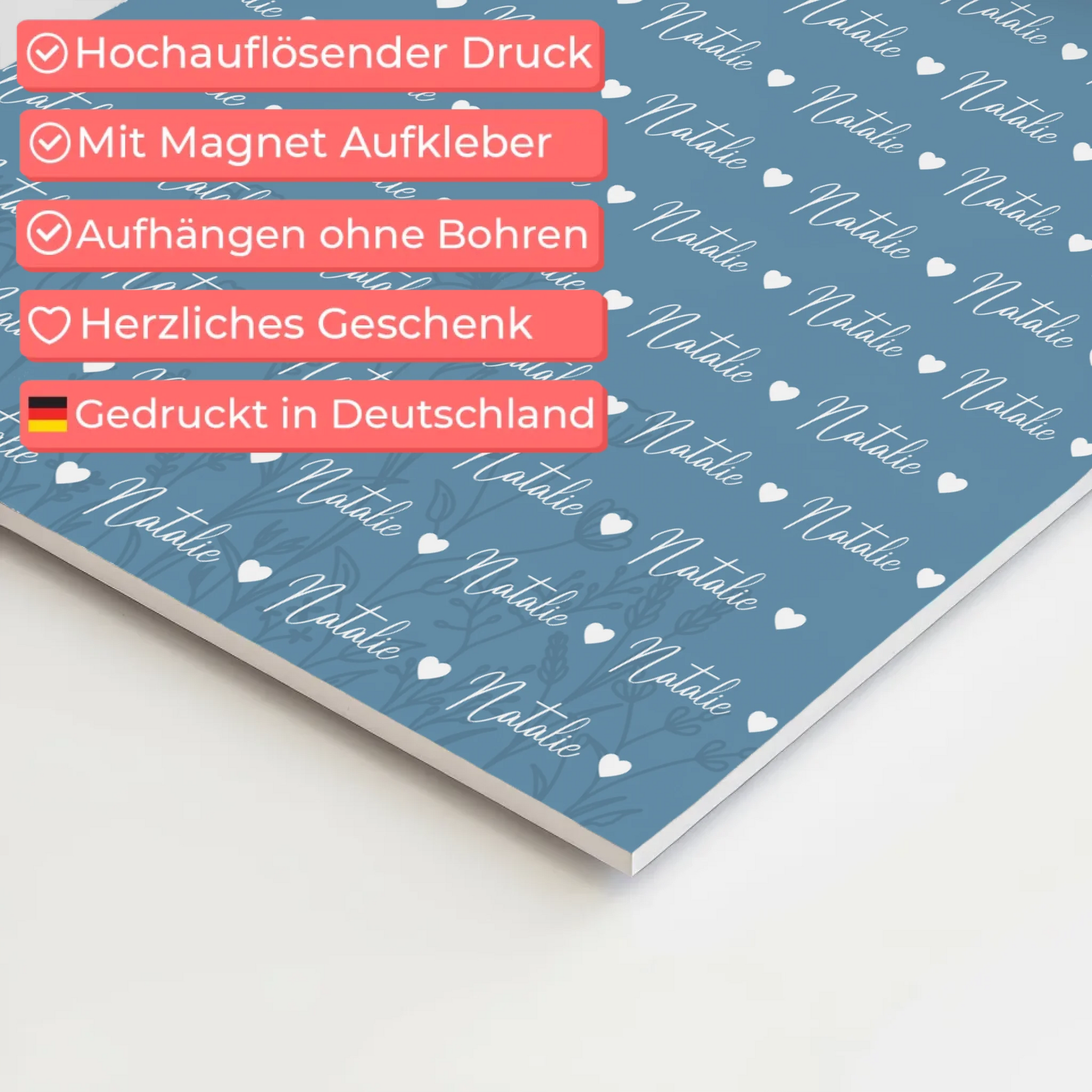 Personalisiertes Kinder Fotoboard Fotoboard mit Namen Magnet Wandbild Pastellblau 10