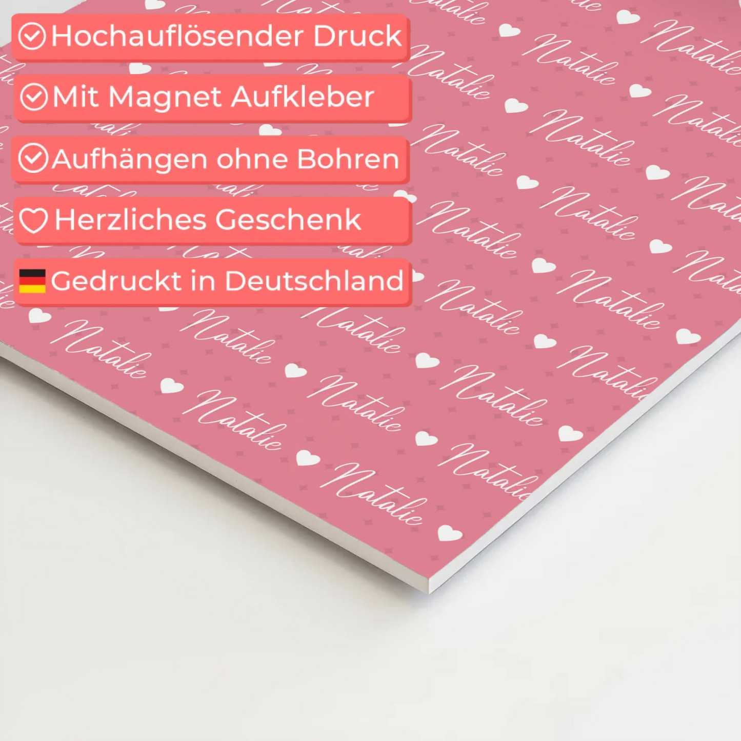 Fotoboard mit Namen Kinder Fotoboard Magnet Wandbild Hellrosa