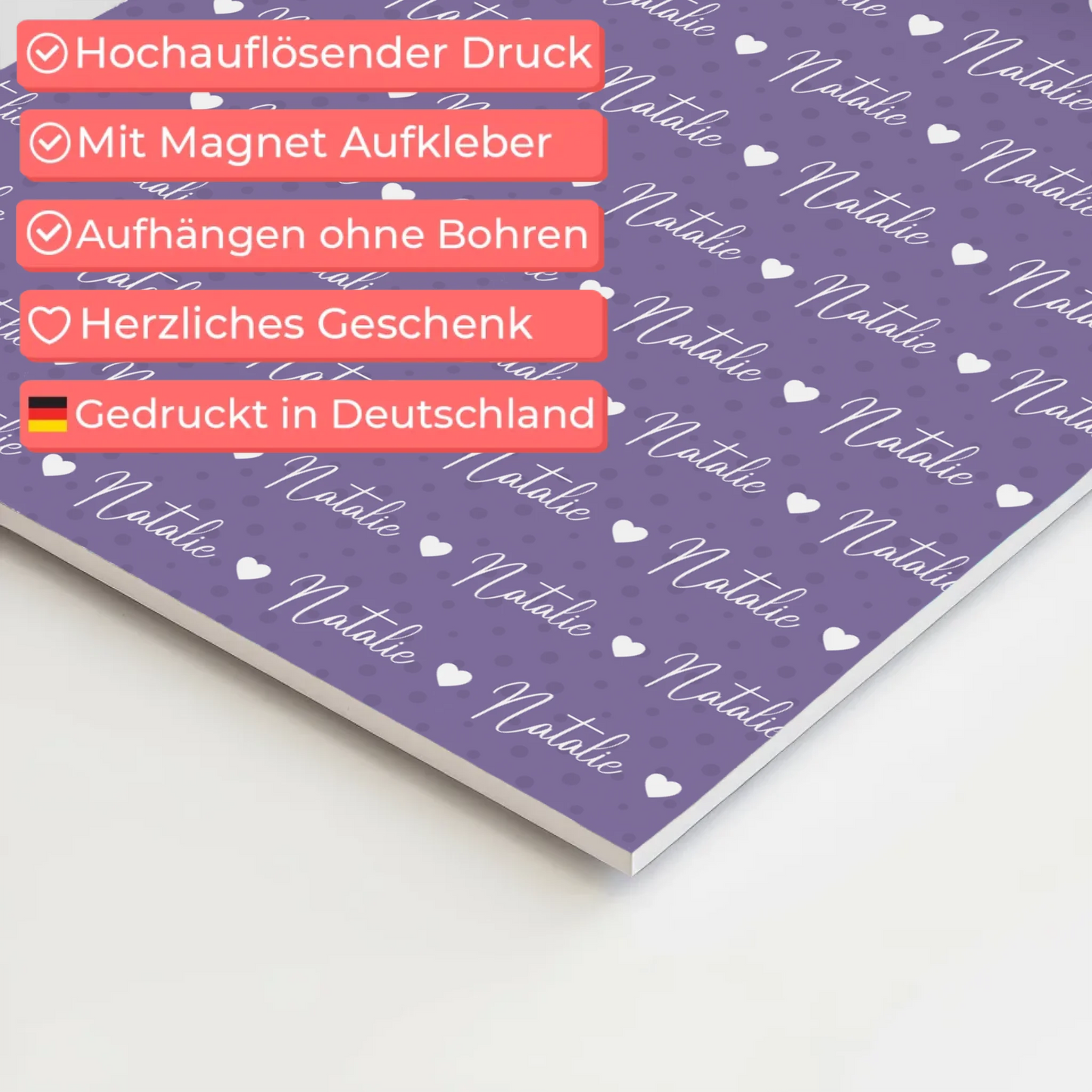 Baby Fotoboard mit Name Fotoboard Magnet Wandbild Perlviolett