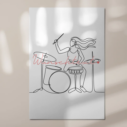 Personalisiertes Fotoboard Magnetisch Lineart Drummer Geschenk Tochter & Schwester