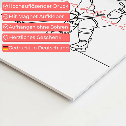 Lineart Fotoboard Magnet Wandbild Eishockey Geschenk Tochter & Schwester