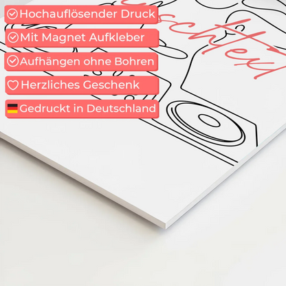 Lineart Fotoboard Magnet Wandbild DJing Geschenk Tochter & Schwester