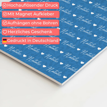 Fotoboard mit Namen Kinder Fotoboard Magnet Wandbild Lichtblau