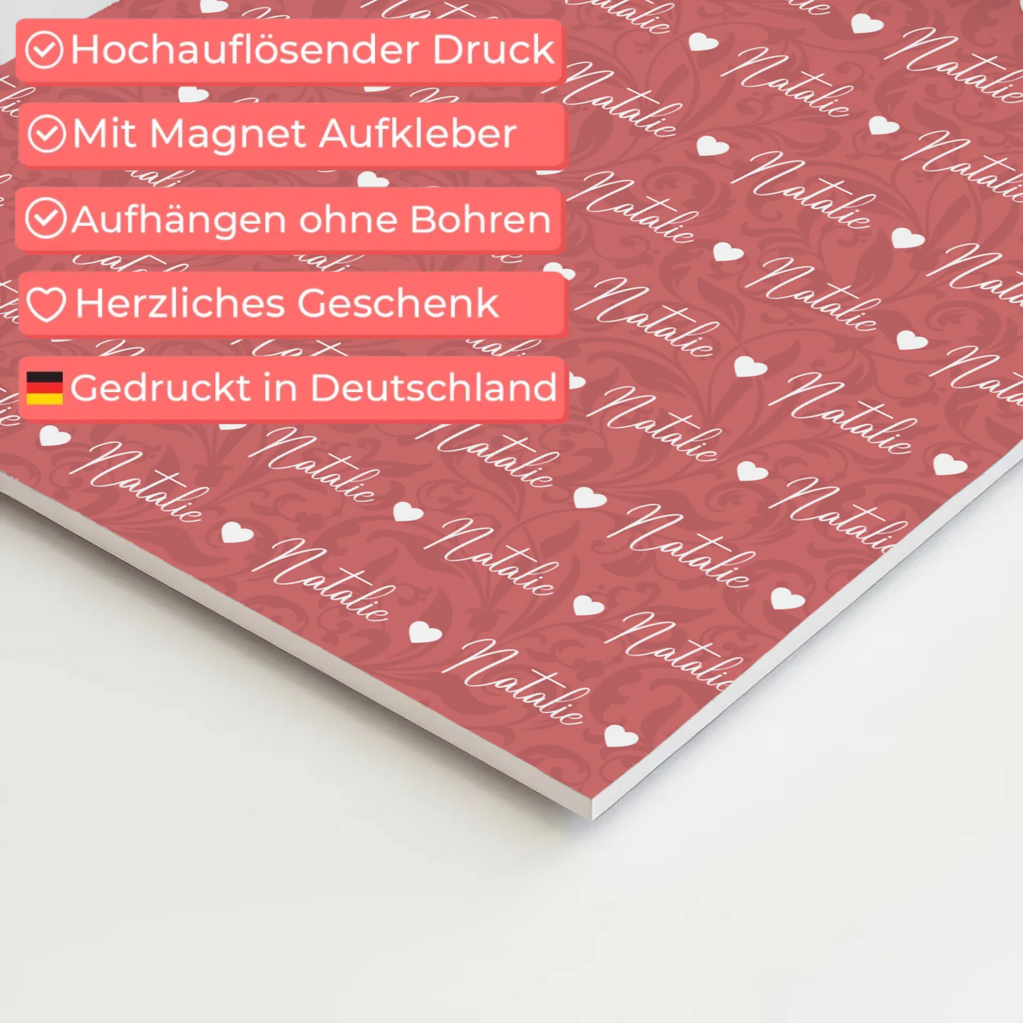 Personalisiertes Fotoboard Magnet Poster Mit Namen Altrosa