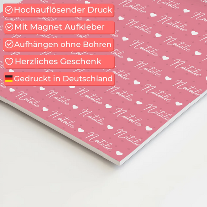 Fotoboard mit Namen Kinder Fotoboard Magnet Wandbild Hellrosa