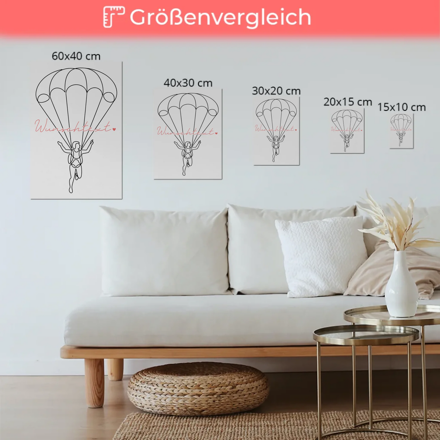 Lineart Fotoboard Magnetisch Personalisiert Fallschirmspringen Geschenk Tochter & Schwester