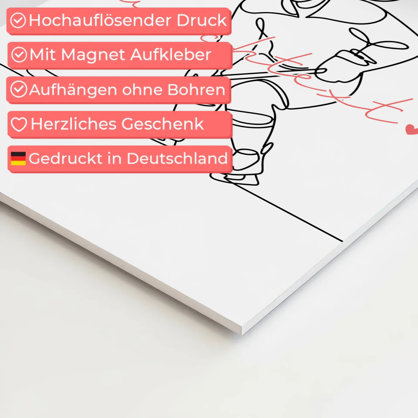 Lineart Fotoboard Magnet Wandbild Eishockey Geschenk Tochter & Schwester