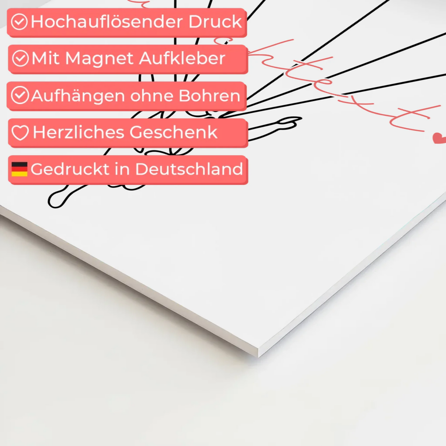 Lineart Fotoboard Magnetisch Personalisiert Fallschirmspringen Geschenk Tochter & Schwester