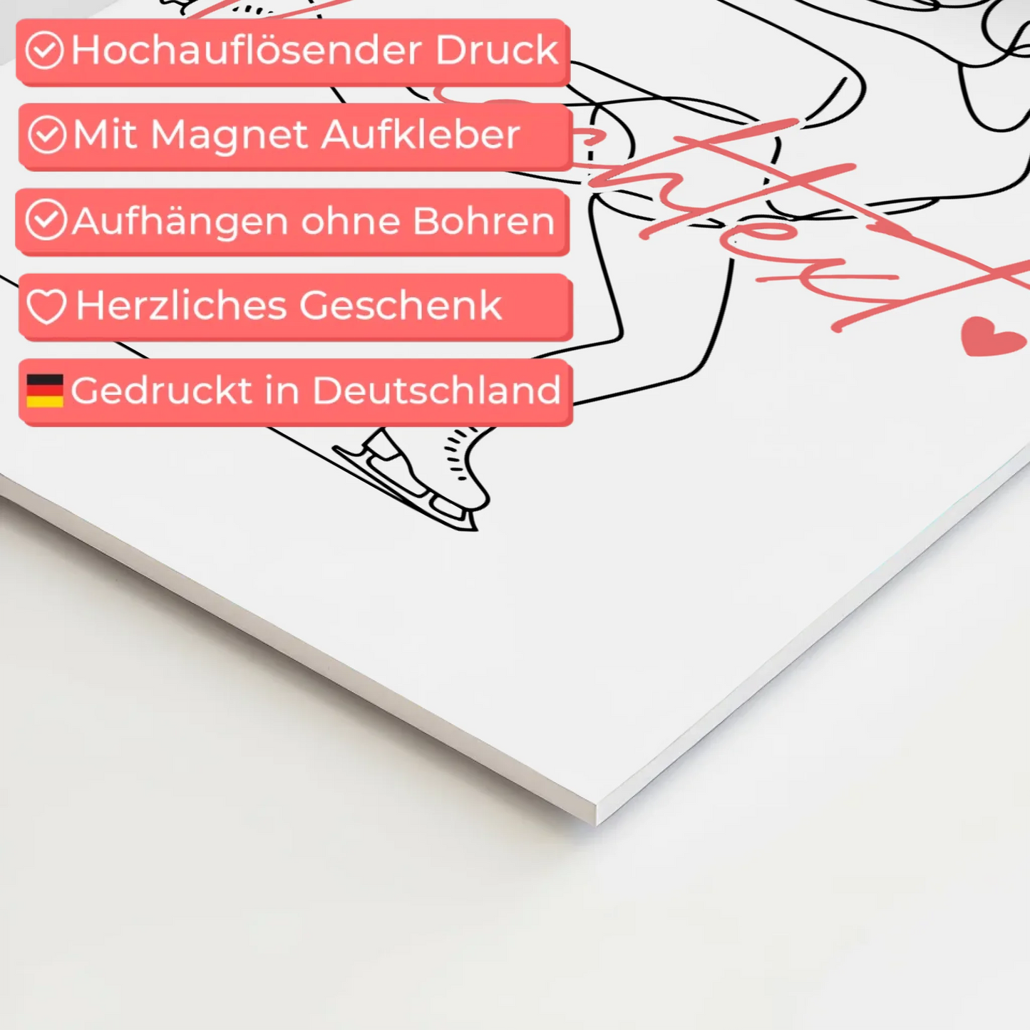 Personalisiertes Fotoboard Magnetisch Lineart Eislaufen Geschenk Tochter & Schwester