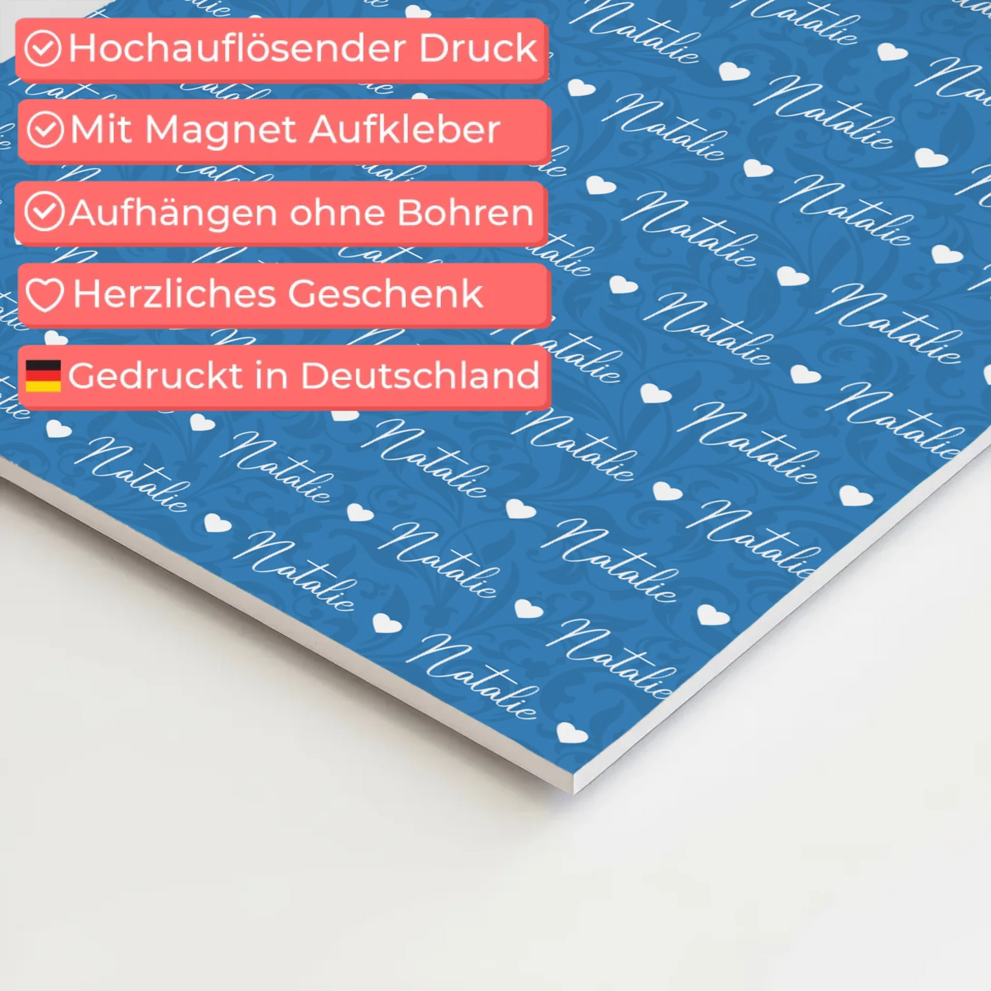 Fotoboard mit Namen Kinder Fotoboard Magnet Wandbild Lichtblau