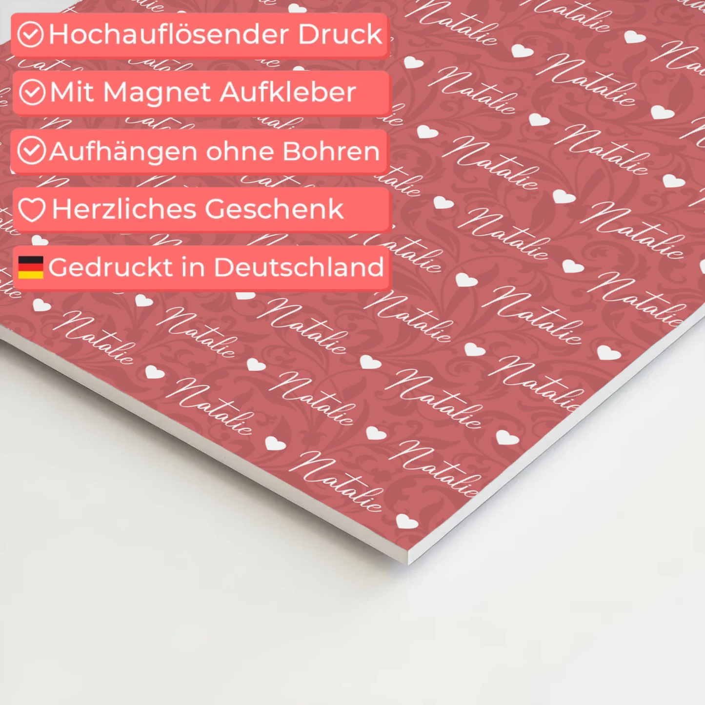 Personalisiertes Fotoboard Magnet Poster Mit Namen Altrosa