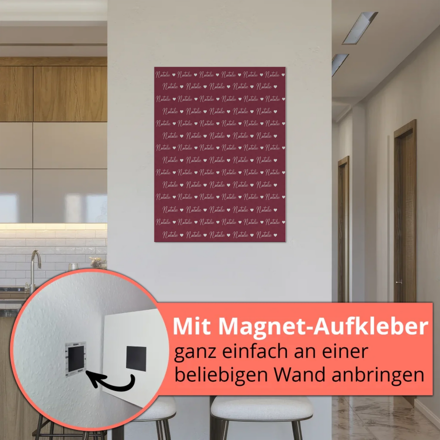 Personalisiertes Kinder Fotoboard Fotoboard mit Namen Magnet Wandbild Rotviolett