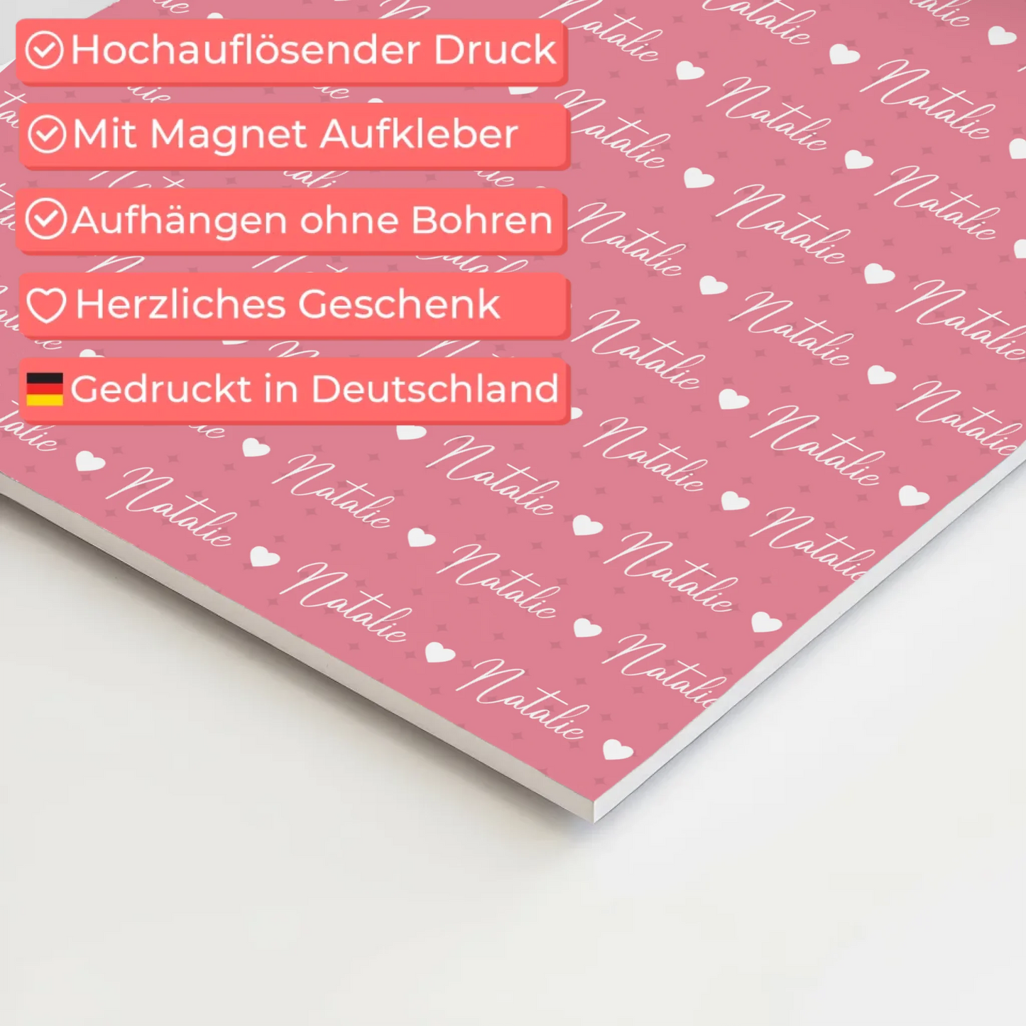 Fotoboard mit Namen Kinder Fotoboard Magnet Wandbild Hellrosa