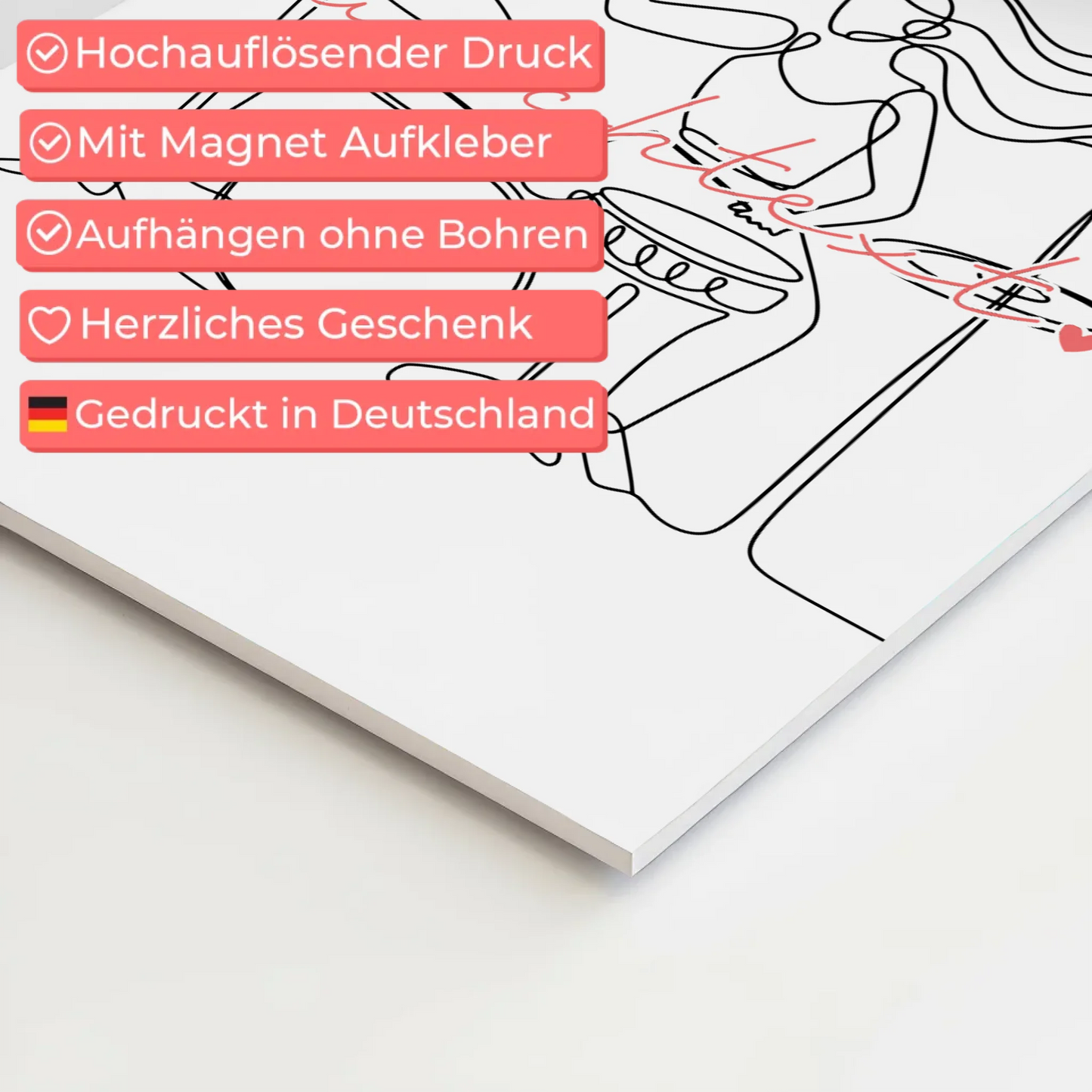 Personalisiertes Fotoboard Magnetisch Lineart Drummer Geschenk Tochter & Schwester