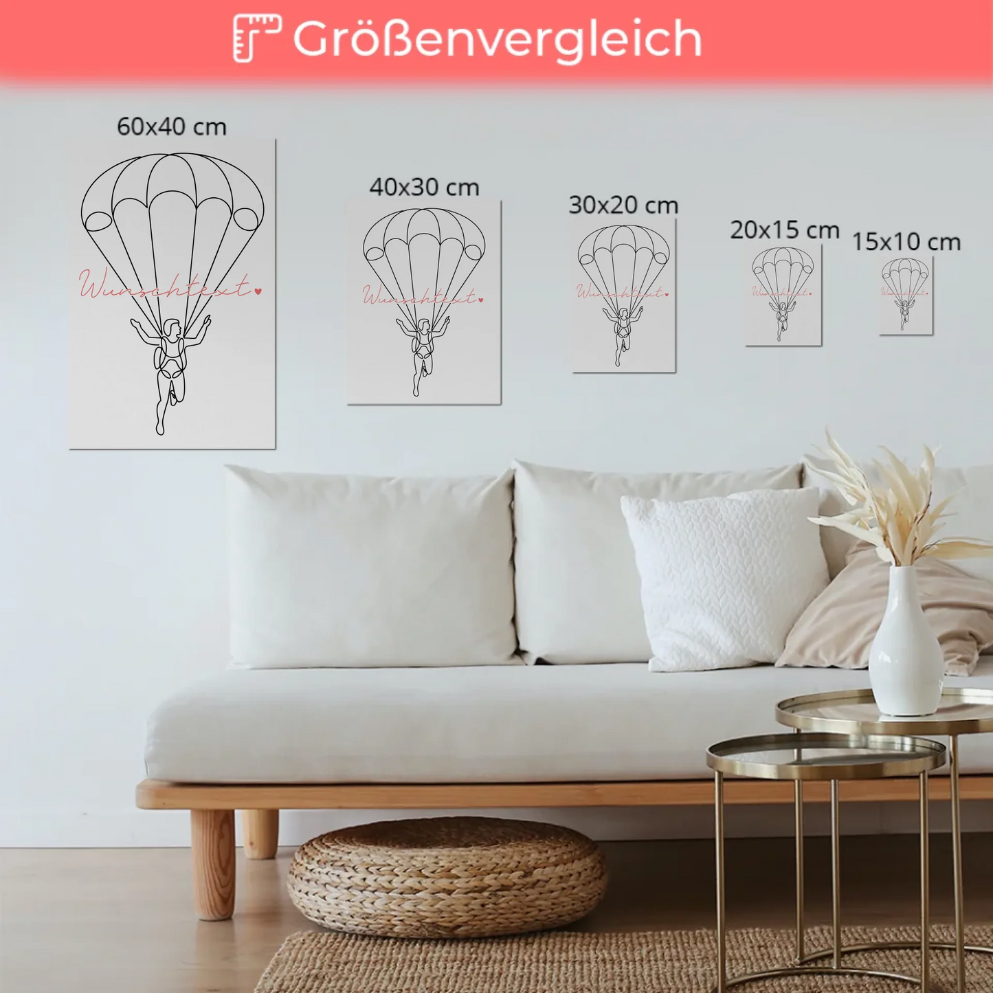 Lineart Fotoboard Magnetisch Personalisiert Fallschirmspringen Geschenk Tochter & Schwester