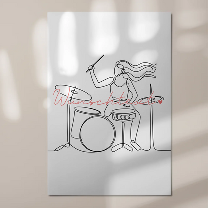 Personalisiertes Fotoboard Magnetisch Lineart Drummer Geschenk Tochter & Schwester