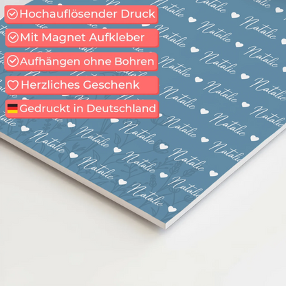 Personalisiertes Kinder Fotoboard Fotoboard mit Namen Magnet Wandbild Pastellblau