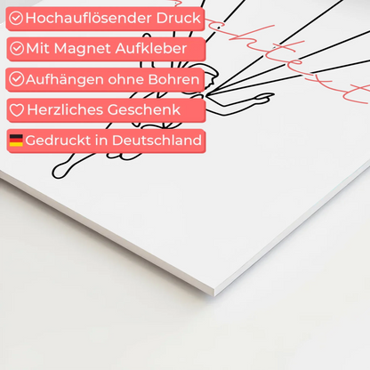 Lineart Fotoboard Magnetisch Personalisiert Fallschirmspringen Geschenk Tochter & Schwester