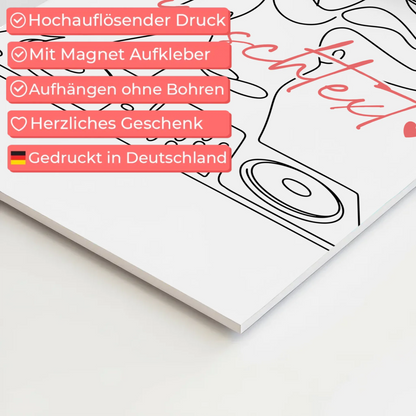 Lineart Fotoboard Magnet Wandbild DJing Geschenk Tochter & Schwester