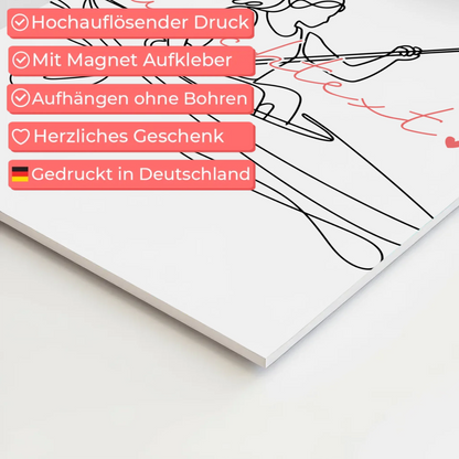 Lineart Fotoboard Magnet Wandbild Kajakfahren Geschenk Tochter & Schwester