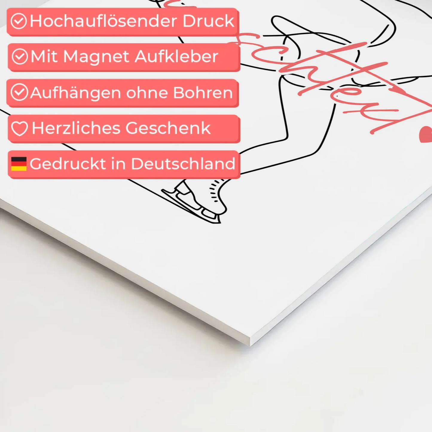 Personalisiertes Fotoboard Magnetisch Lineart Eislaufen Geschenk Tochter & Schwester