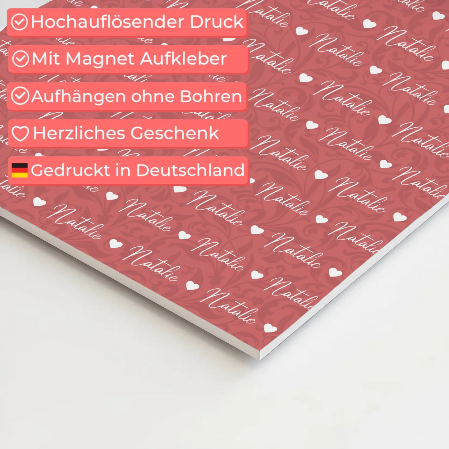 Personalisiertes Fotoboard Magnet Poster Mit Namen Altrosa