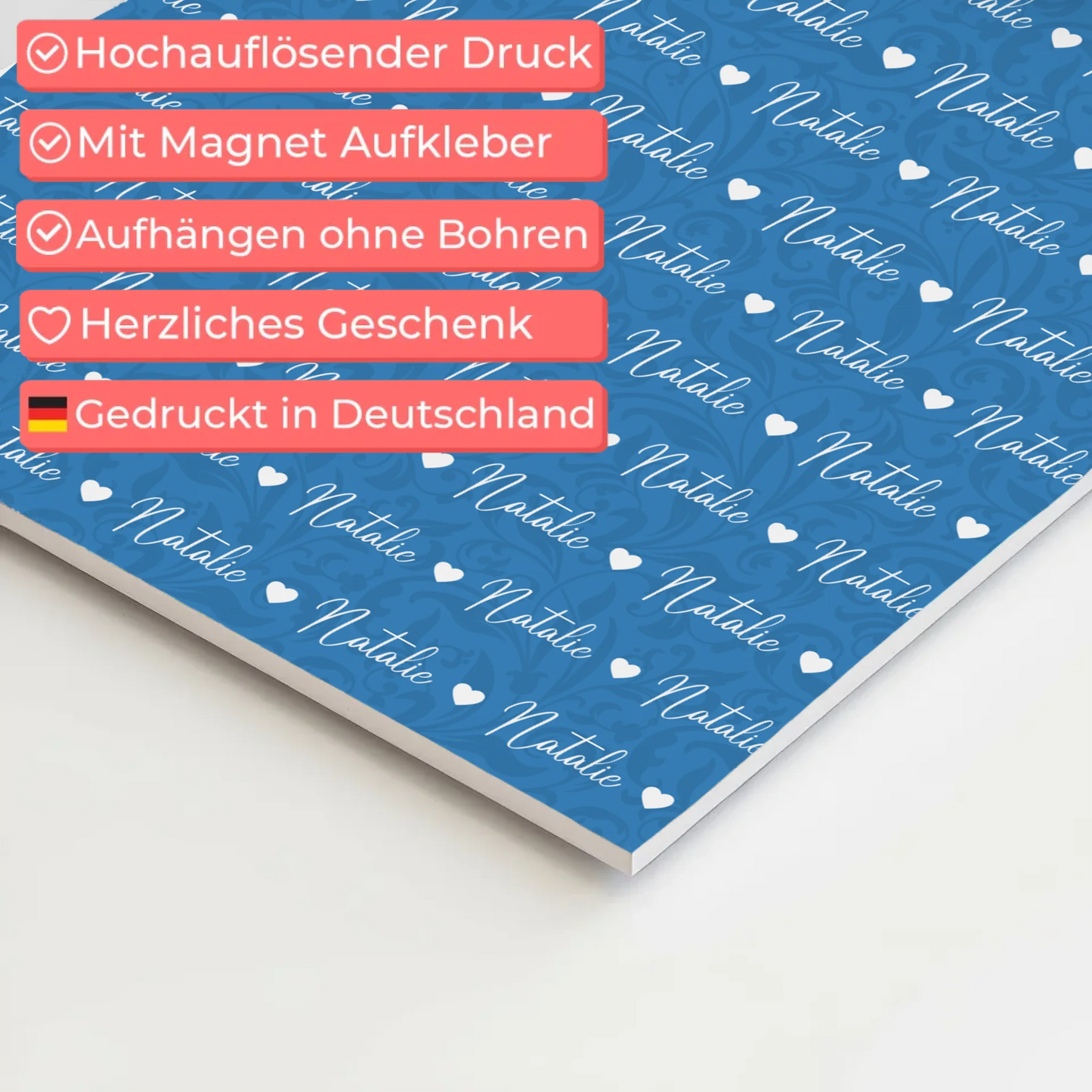 Fotoboard mit Namen Kinder Fotoboard Magnet Wandbild Lichtblau