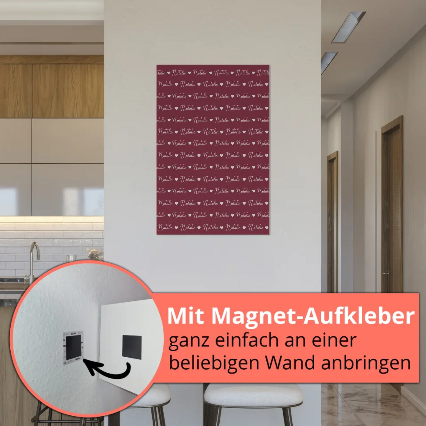 Personalisiertes Kinder Fotoboard Fotoboard mit Namen Magnet Wandbild Rotviolett