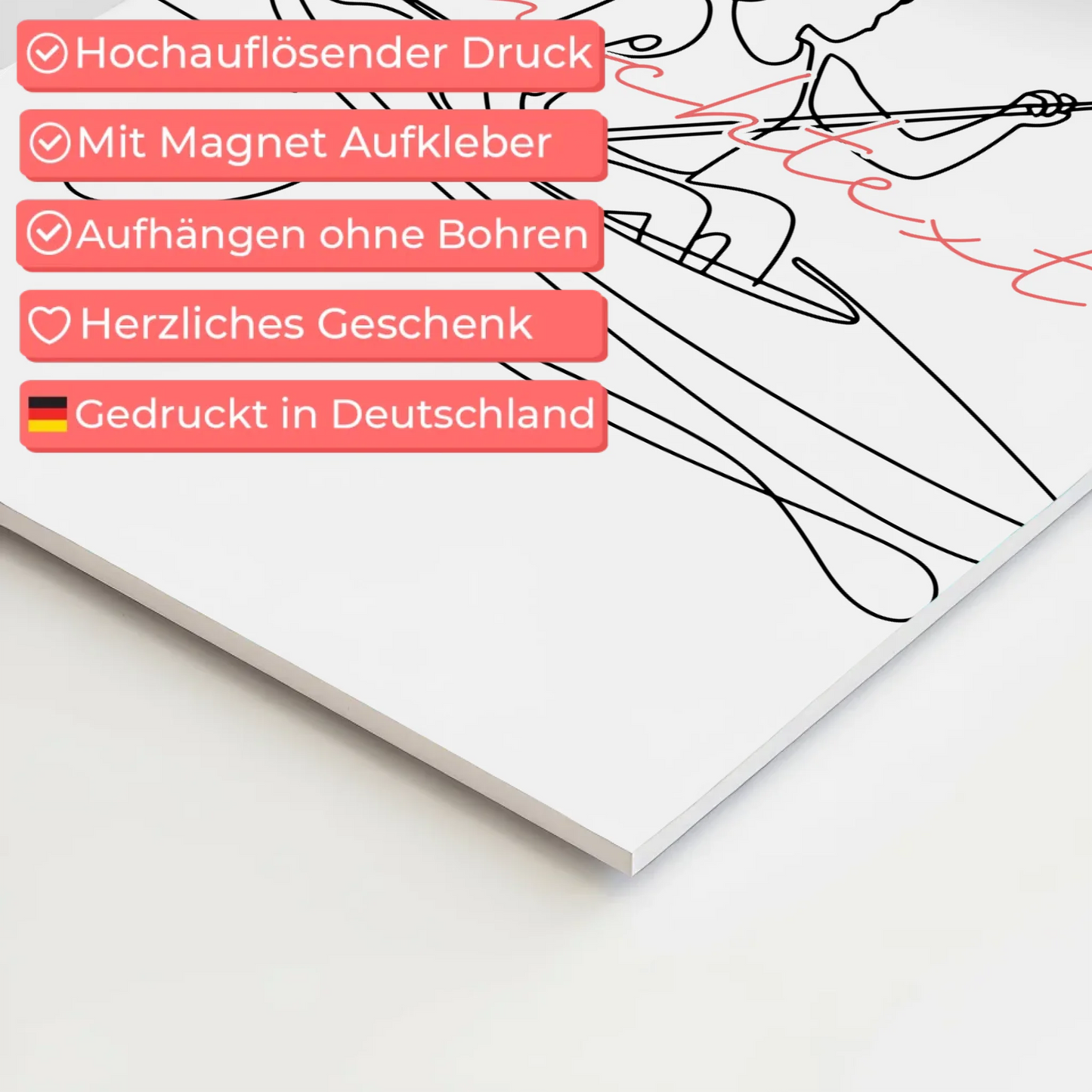 Lineart Fotoboard Magnet Wandbild Kajakfahren Geschenk Tochter & Schwester