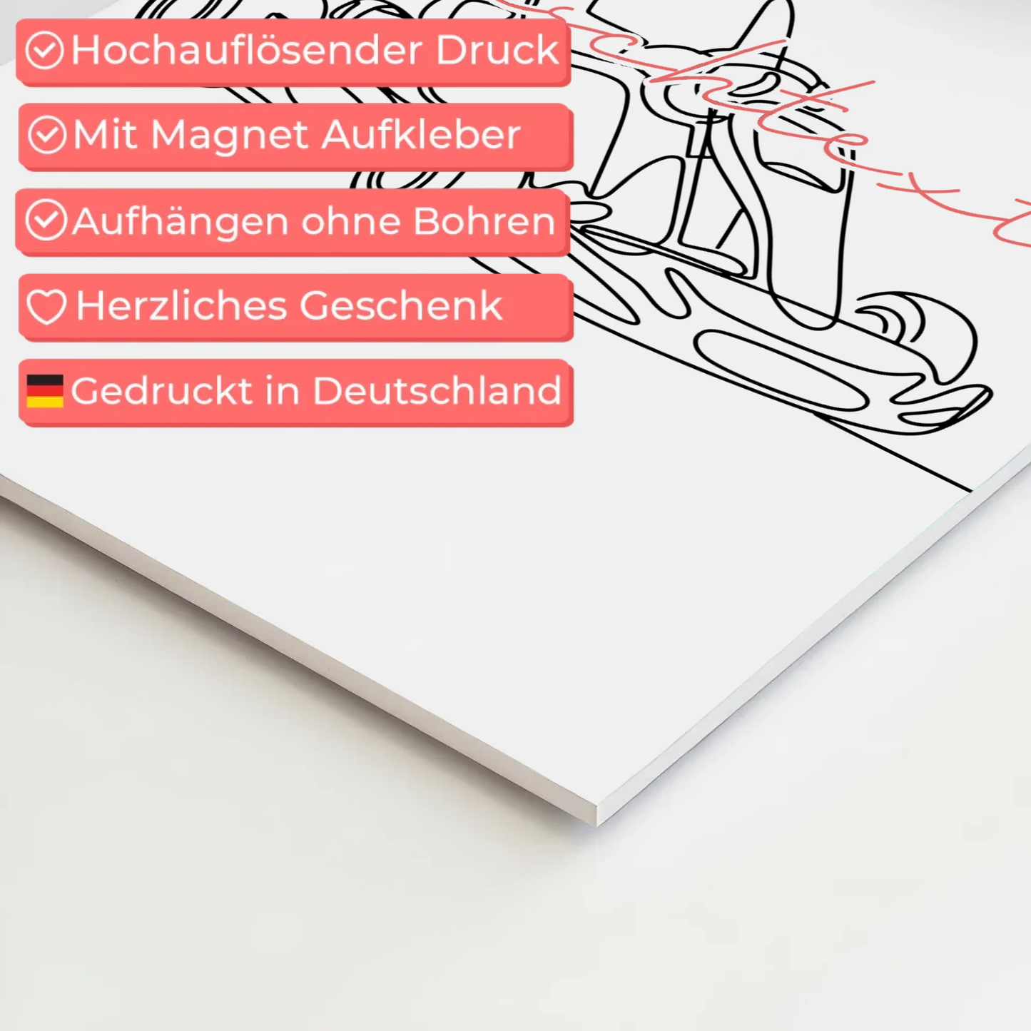 Lineart Fotoboard Magnetisch Personalisiert Kartrennen Geschenk Tochter & Schwester