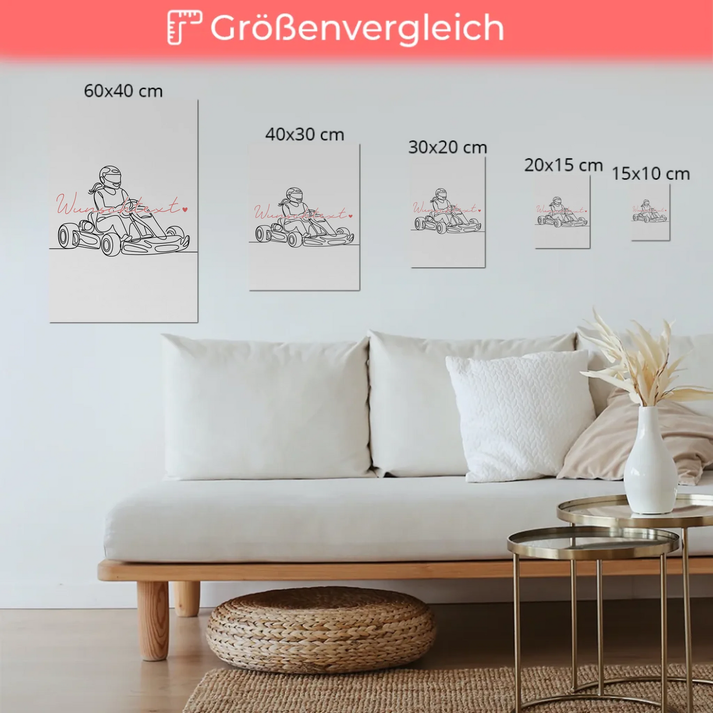 Lineart Fotoboard Magnetisch Personalisiert Kartrennen Geschenk Tochter & Schwester