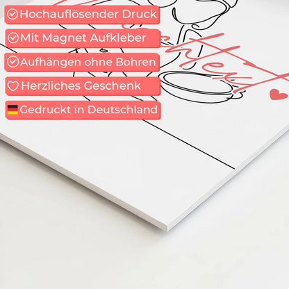 Personalisiertes Fotoboard Magnetisch Lineart Kochen Geschenk Tochter & Schwester
